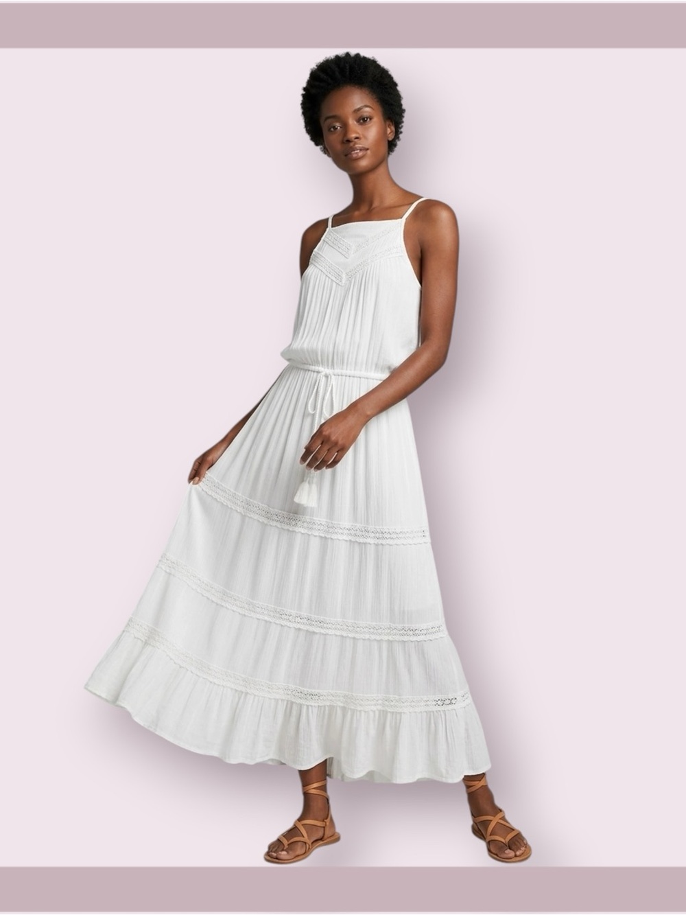 Gap White Tiered Lace-Trim Maxi Dress